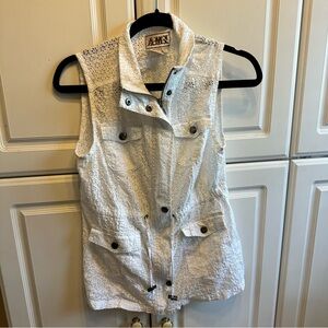 Ami White Eyelet Sleeveless Utility Vest
